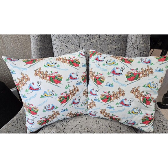 Vintage Handmade Christmas Santa Throw Pillow Pair 14x14 Holiday - Picture 3 of 9